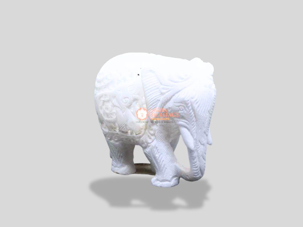 Handicraft Inlay Marble Elephant Figurine Collectible Art